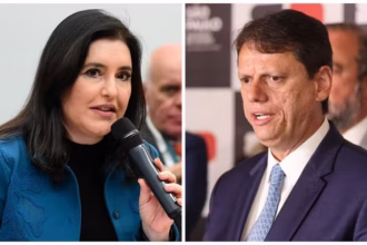 A ex-ministra Simone Tebet (PSB) e o governador de SP, Tarcísio de Freitas (Republicanos), pré-candidatos em São Paulo. Foto: Montagem/g1/Reprodução/Senado e GESP